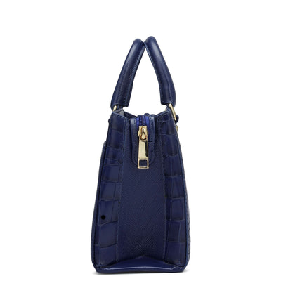 Small Croco Franzy Leather Satchel - Ink Blue