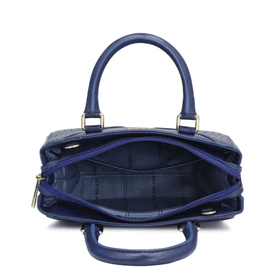 Small Croco Franzy Leather Satchel - Ink Blue