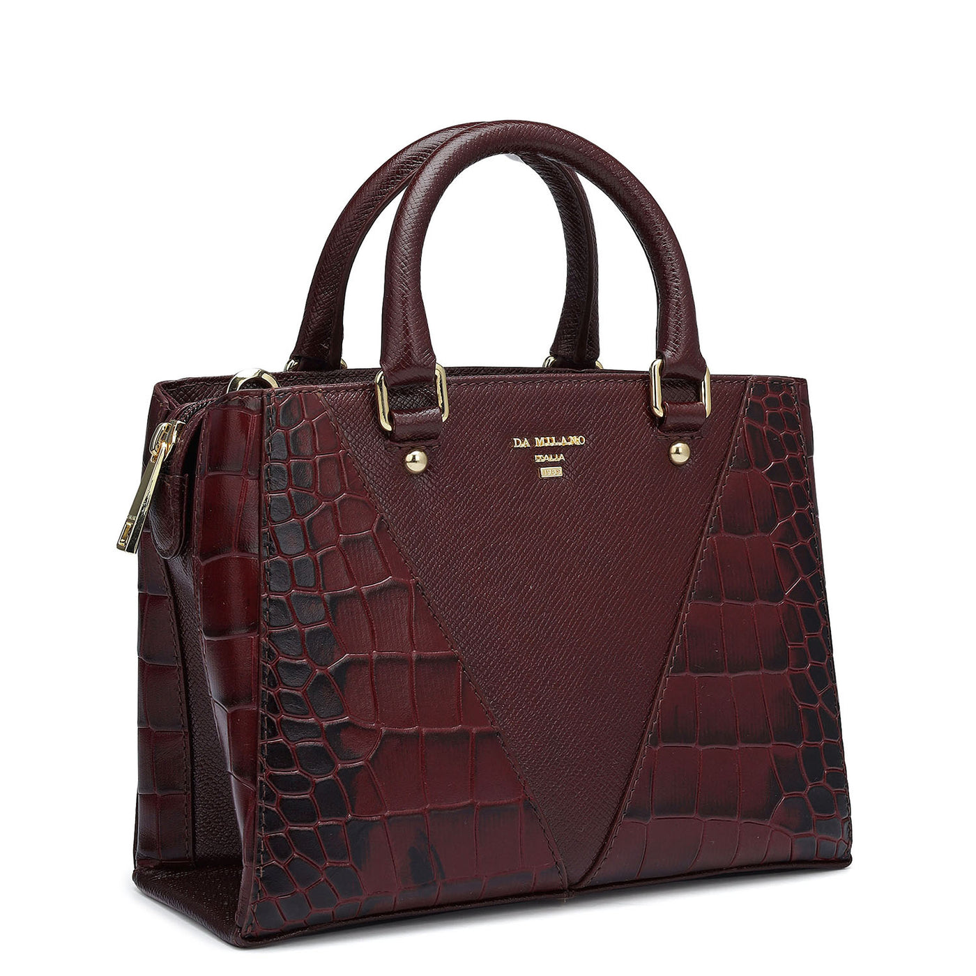 Small Croco Franzy Leather Satchel - Wine