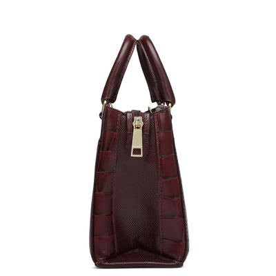 Small Croco Franzy Leather Satchel - Wine