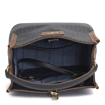 Small Monogram Leather Satchel - Black