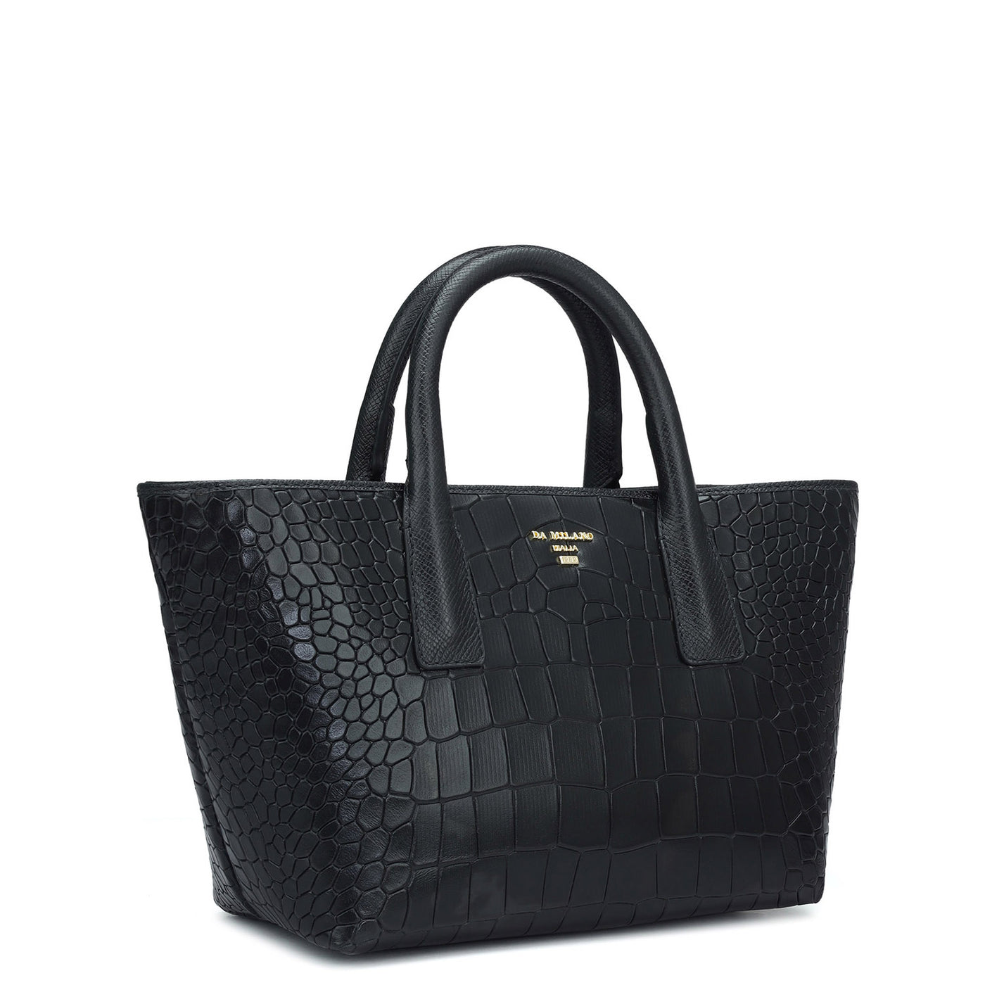 Small Croco Leather Satchel - Black