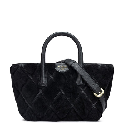 Small Fur Wax Leather Satchel - Black