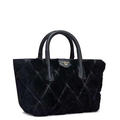 Small Fur Wax Leather Satchel - Black