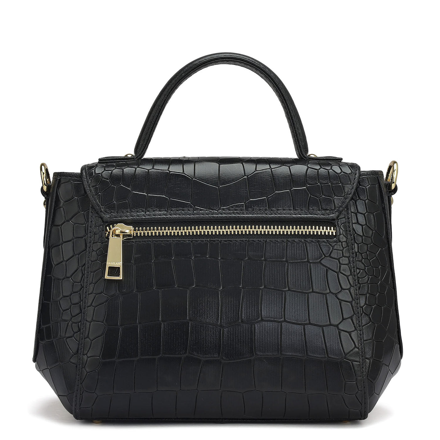 Small Croco Leather Satchel - Black