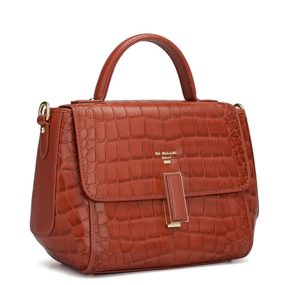 Small Croco Leather Satchel - Brick