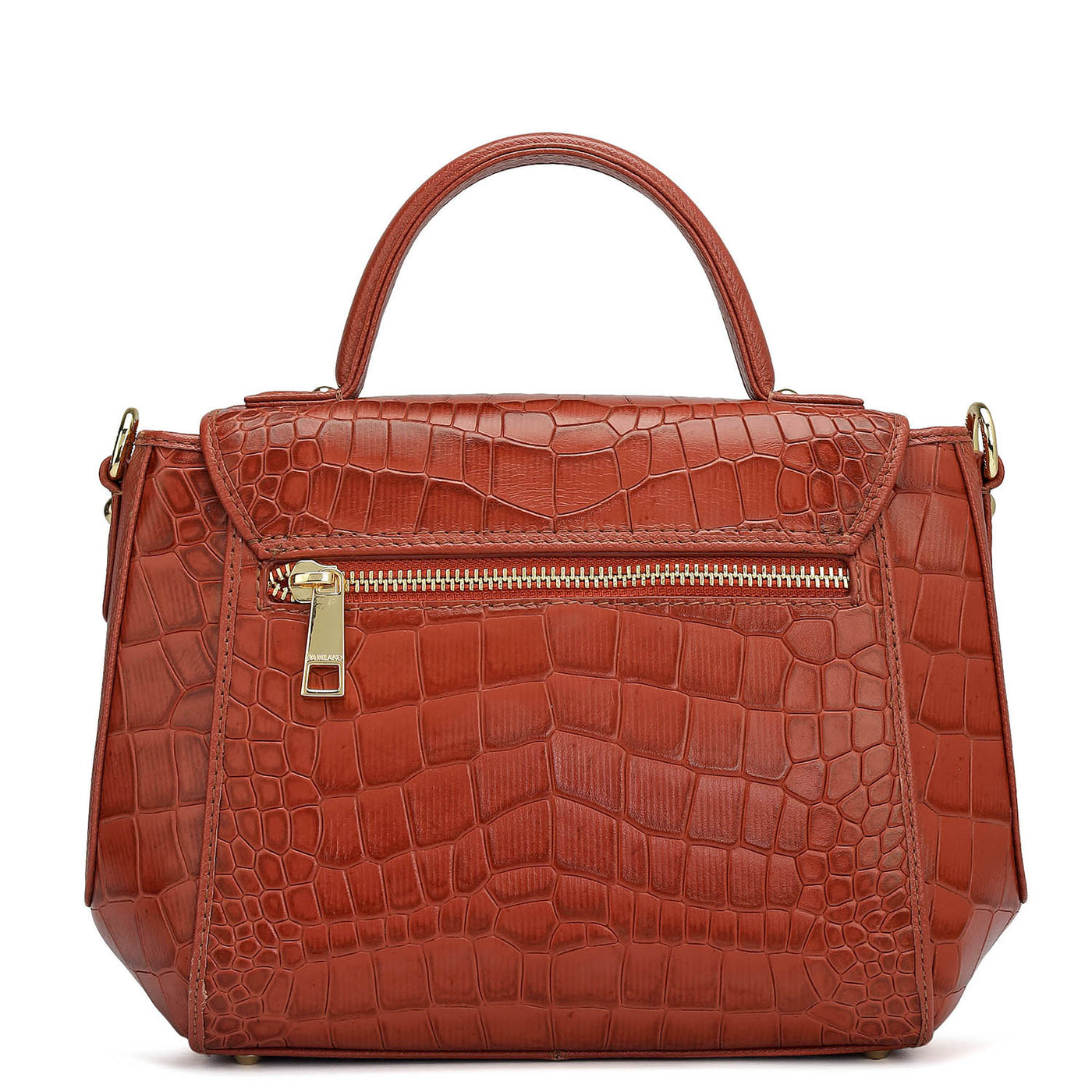 Small Croco Leather Satchel - Brick