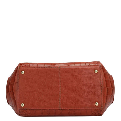 Small Croco Leather Satchel - Brick