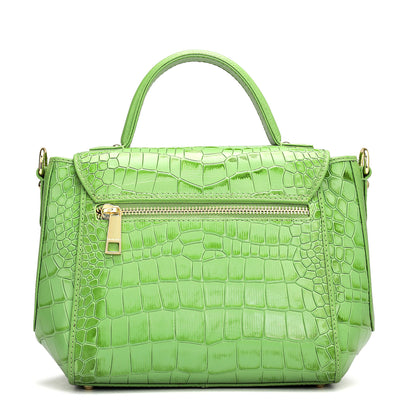 Small Croco Leather Satchel - Kiwi