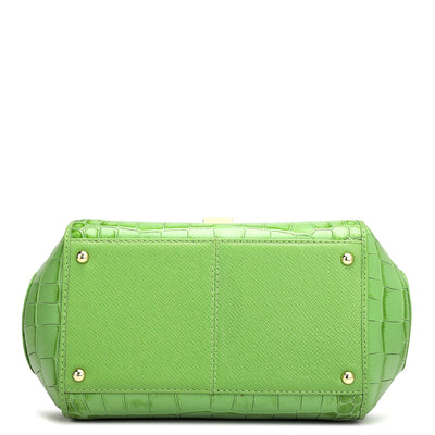 Small Croco Leather Satchel - Kiwi