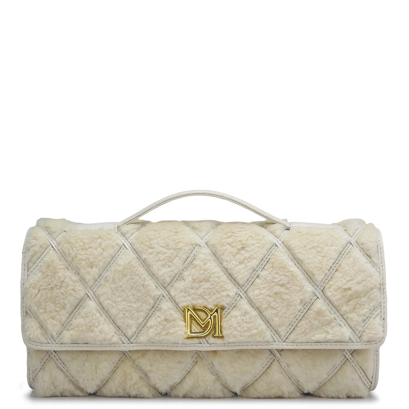 Small Fur Wax Leather Clutch - Butter