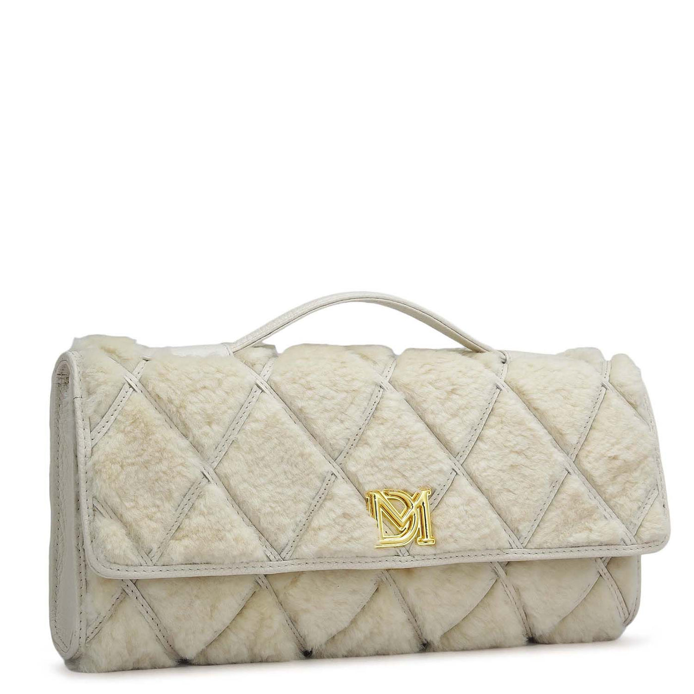 Small Fur Wax Leather Clutch - Butter