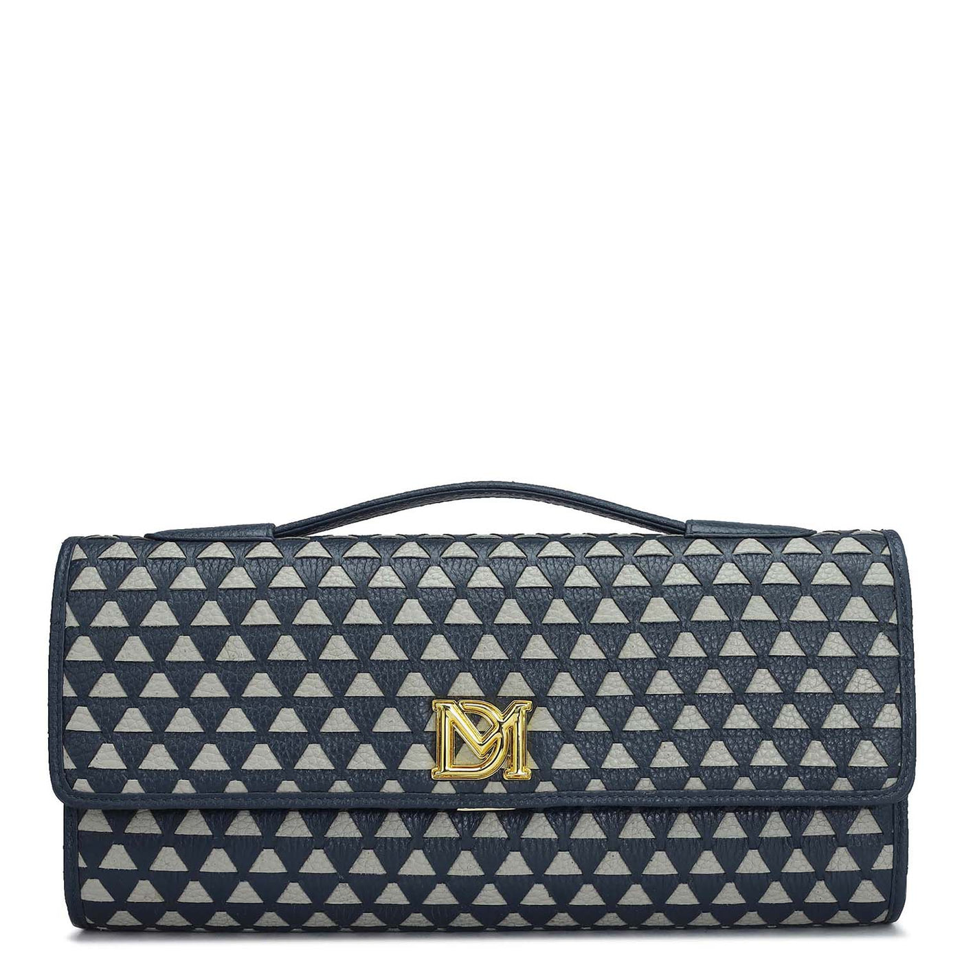 Small Mat Wax Leather Clutch - Navy