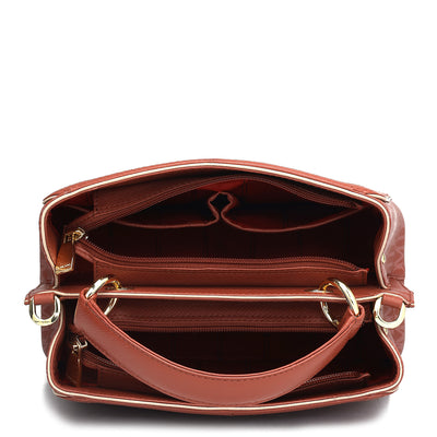 Small Monogram Leather Satchel - Brick