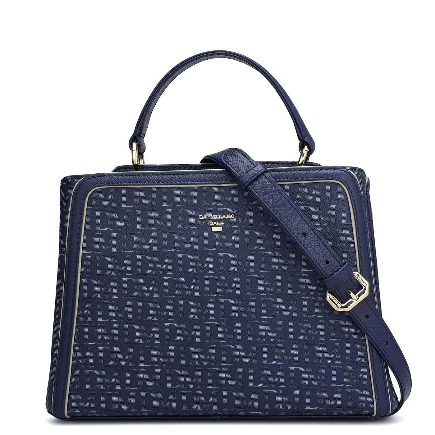 Small Monogram Leather Satchel - Ink Blue