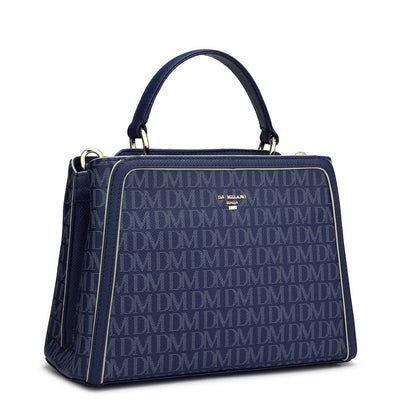 Small Monogram Leather Satchel - Ink Blue