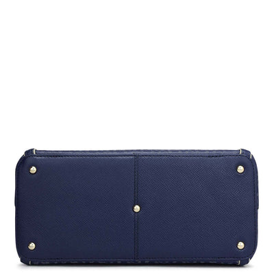 Small Monogram Leather Satchel - Ink Blue