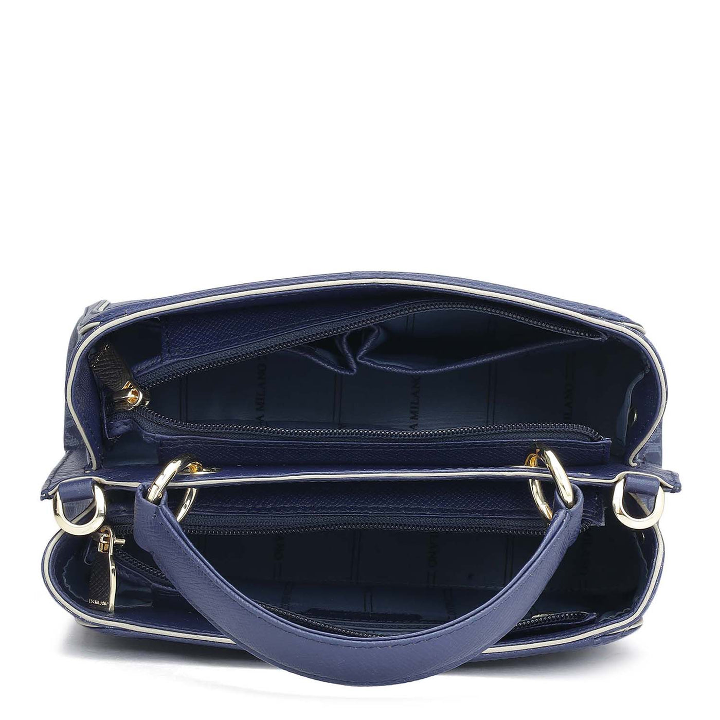 Small Monogram Leather Satchel - Ink Blue