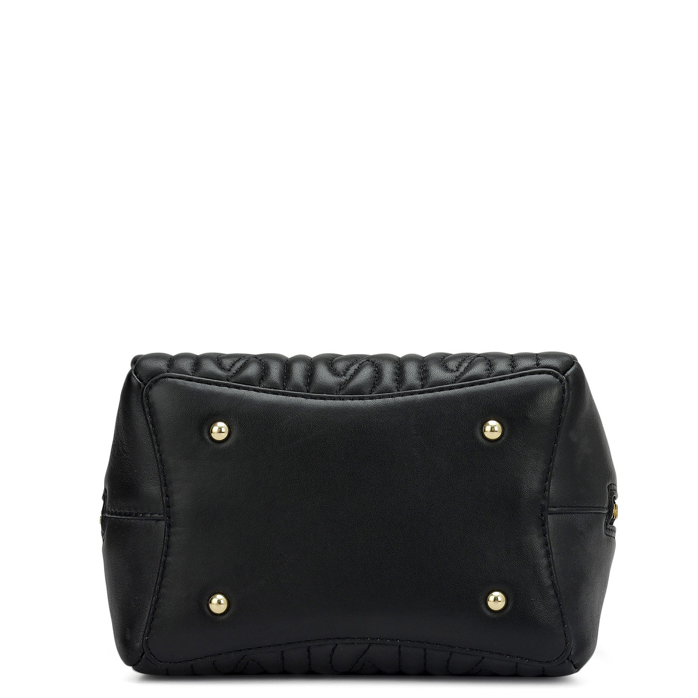 Small Quilting Plain Leather Satchel - Black