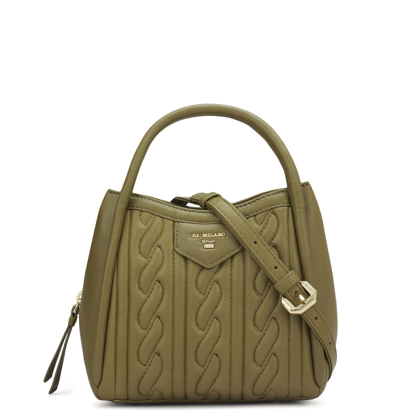 Small Quilting Plain Leather Satchel - Olive