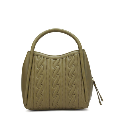 Small Quilting Plain Leather Satchel - Olive