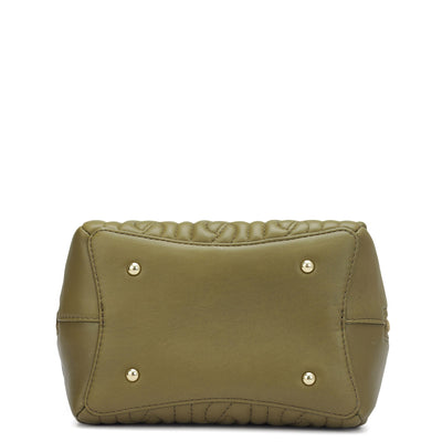 Small Quilting Plain Leather Satchel - Olive