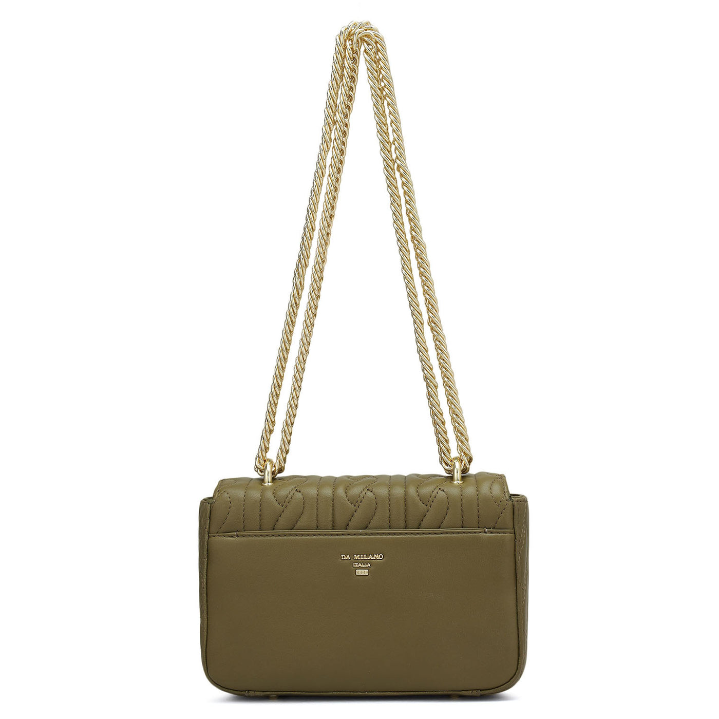 Small Quilting Plain Leather Shoulder Bag - Olive