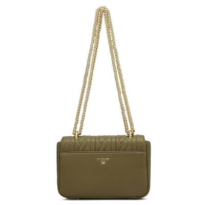 Small Quilting Plain Leather Shoulder Bag - Olive