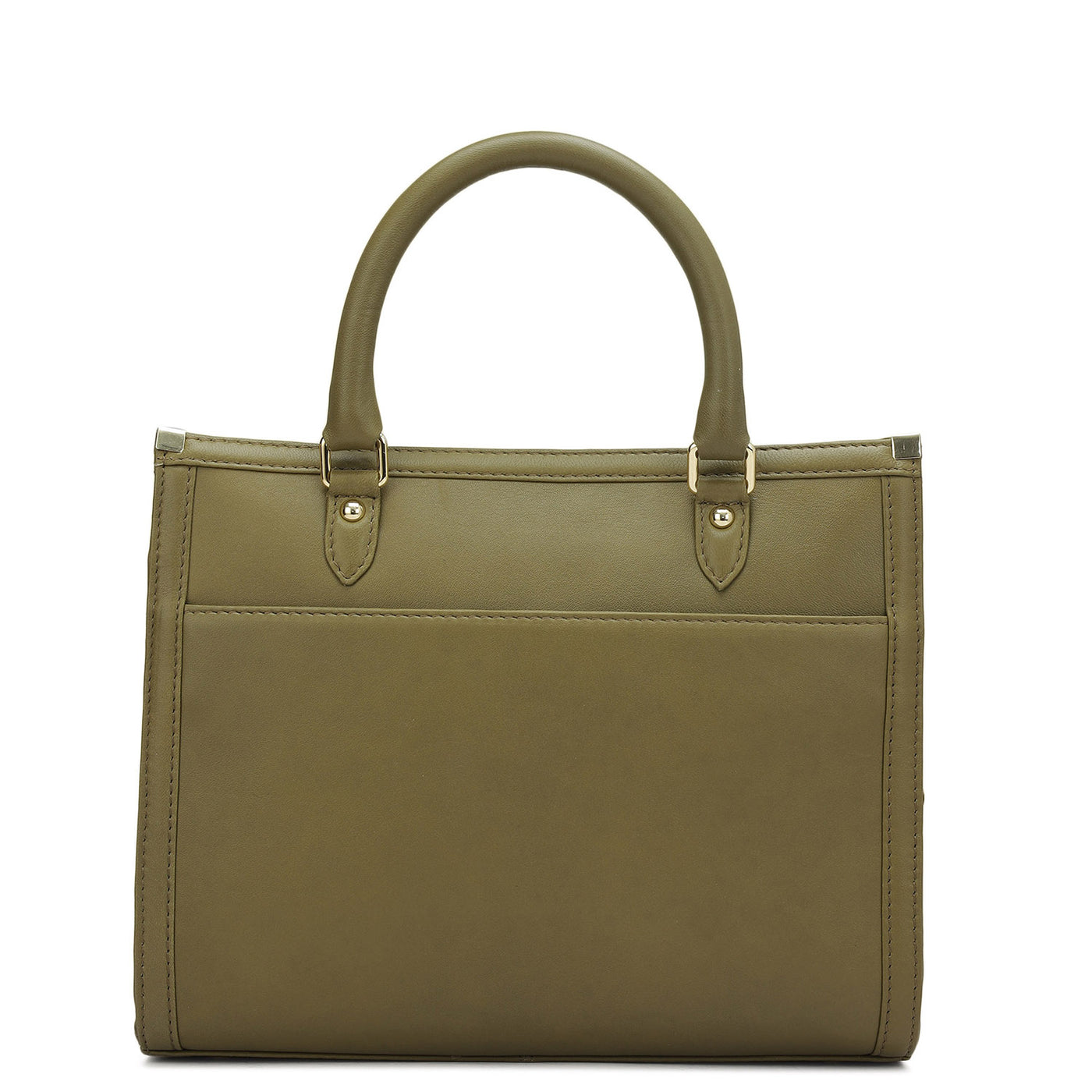 Small Quilting Plain Leather Satchel - Olive