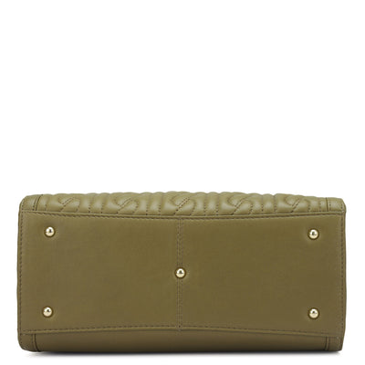 Small Quilting Plain Leather Satchel - Olive