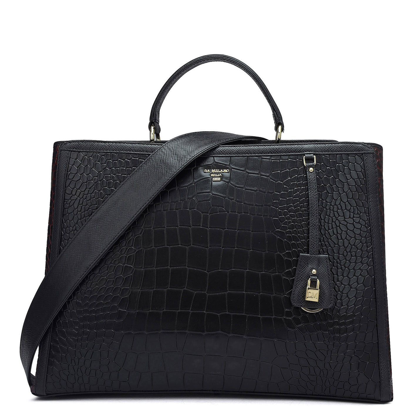 Large Croco Leather Book Tote - Black