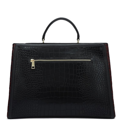 Large Croco Leather Book Tote - Black