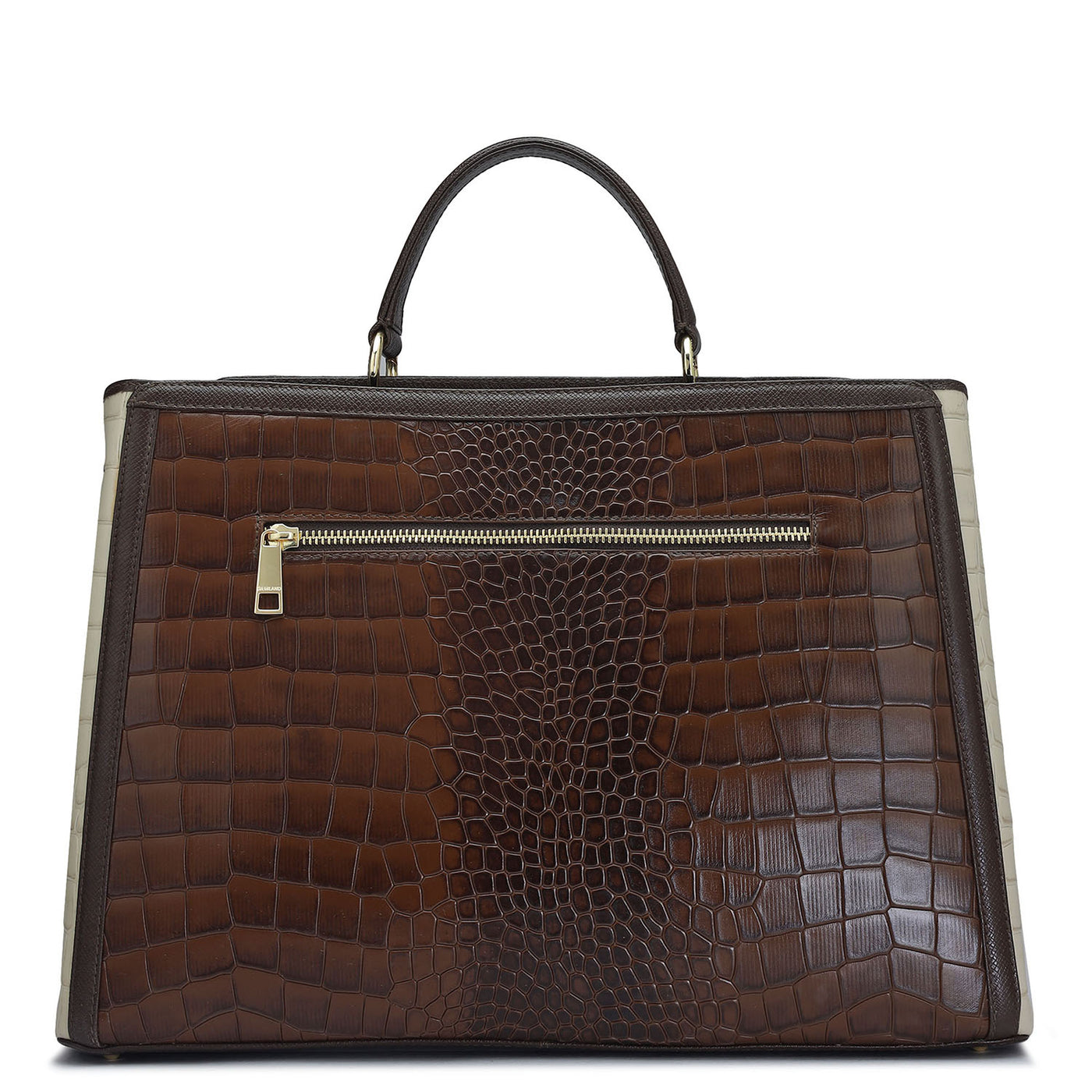 Large Croco Leather Book Tote - Brown