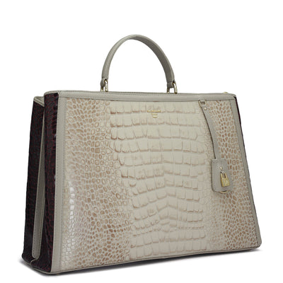 Large Croco Leather Book Tote - Frost