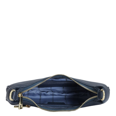 Small Wax Leather Baguette - Navy