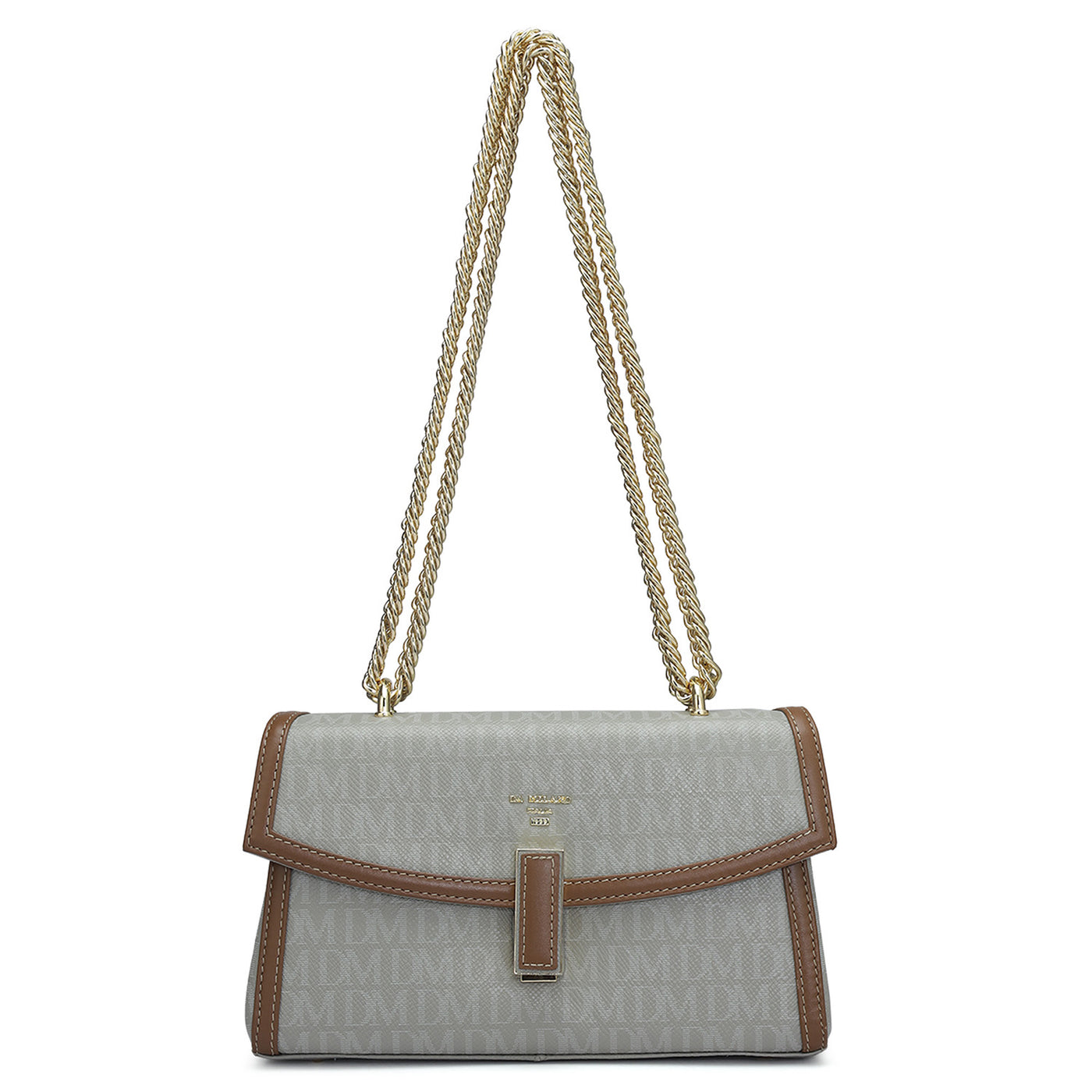 Small Monogram Leather Shoulder Bag - Stone Grey