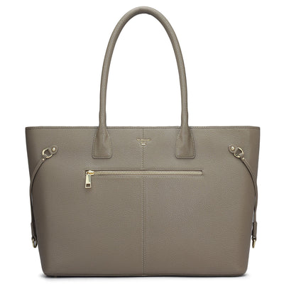 Large Mat Wax Leather Tote - Greyish Taupe