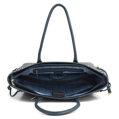 Large Mat Wax Leather Tote - Navy