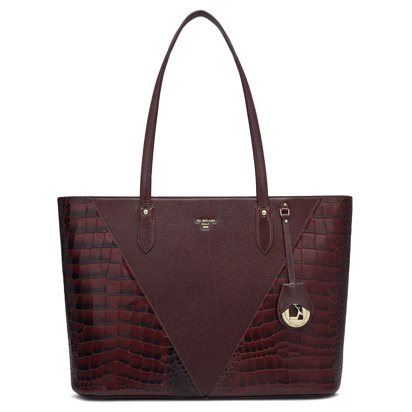 Large Croco Franzy Leather Tote - Wine