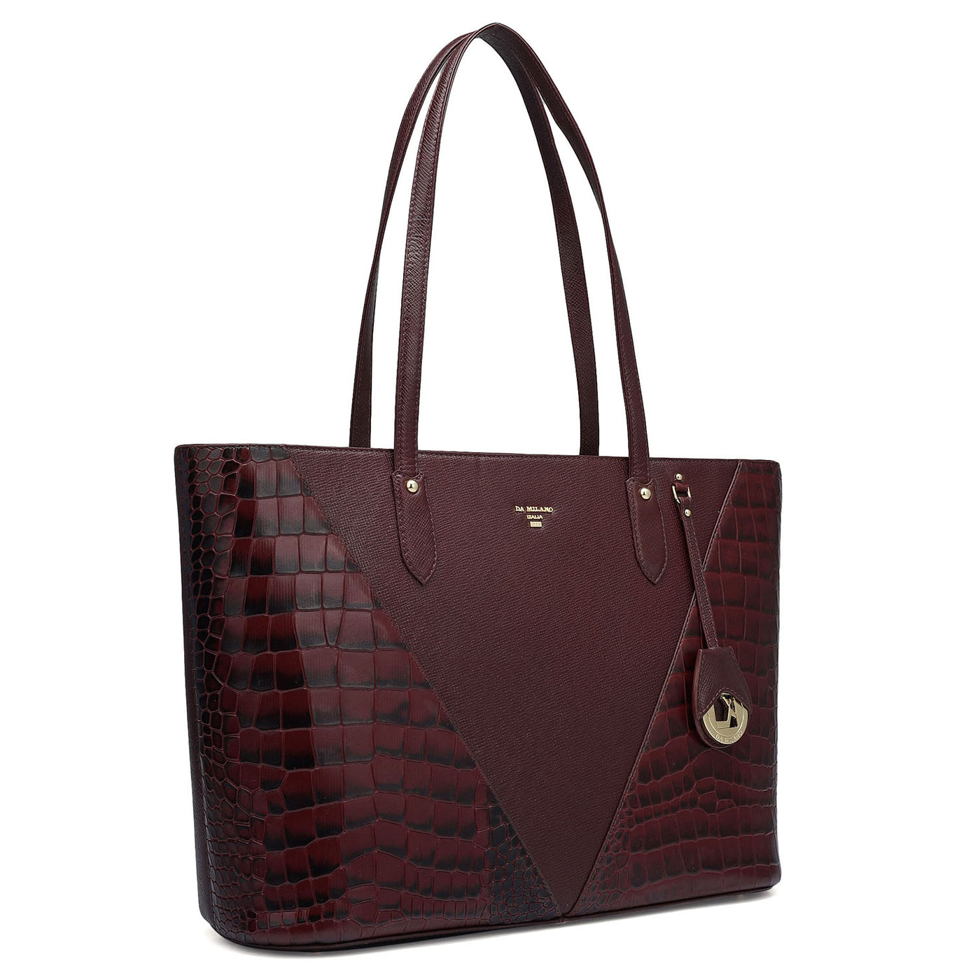 Large Croco Franzy Leather Tote - Wine