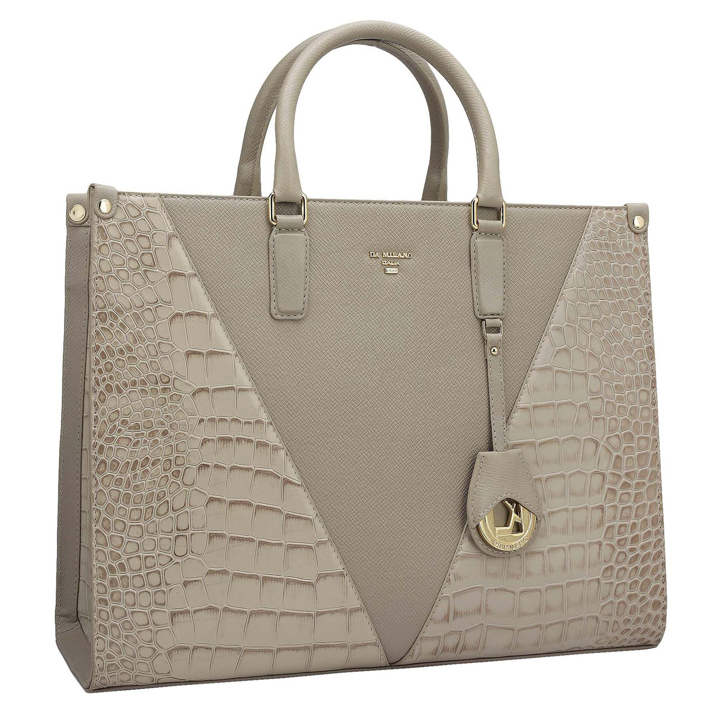 Medium Croco Franzy Leather Book Tote - Frost