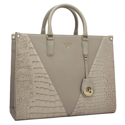 Medium Croco Franzy Leather Book Tote - Frost