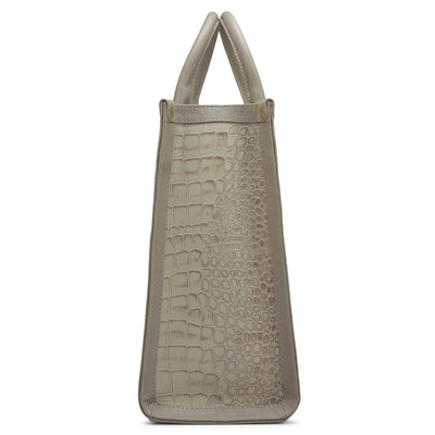 Medium Croco Franzy Leather Book Tote - Frost