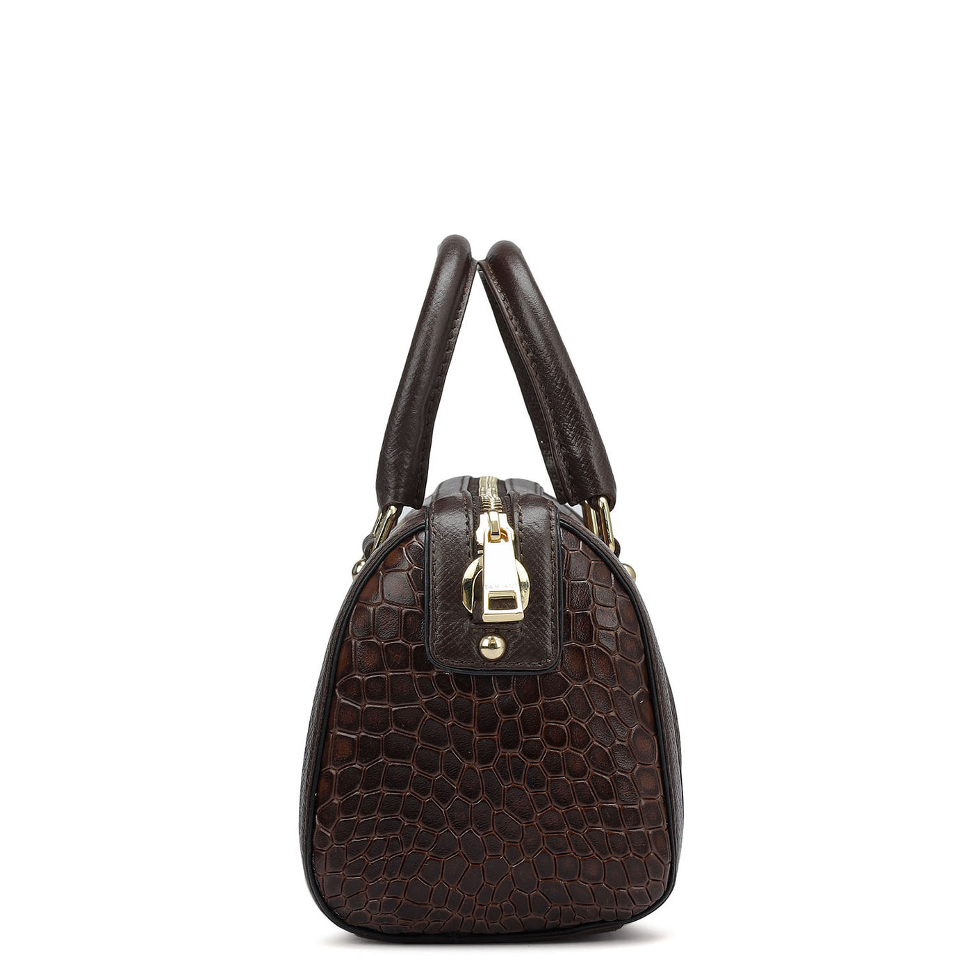 Small Croco Leather Satchel - Brown