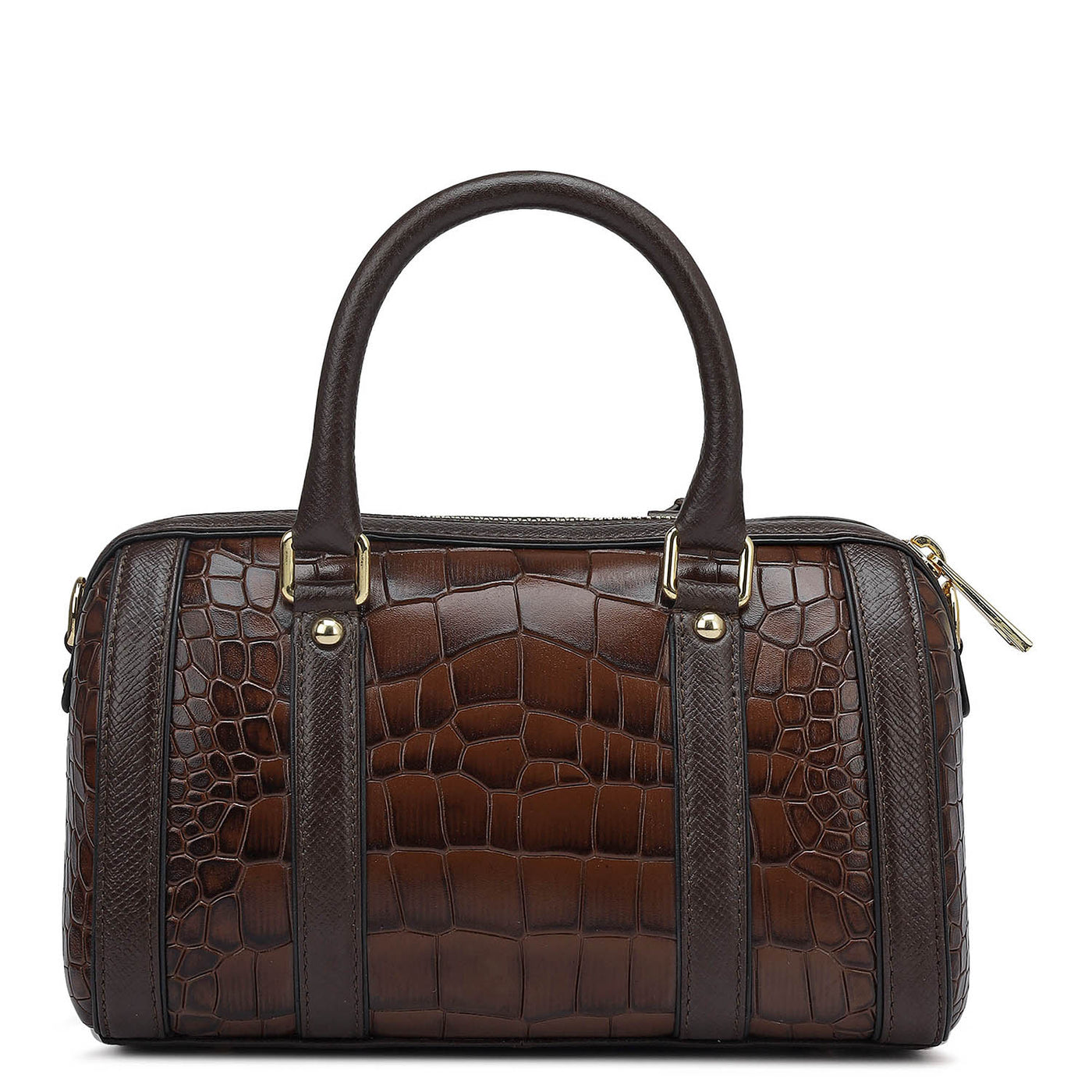 Small Croco Leather Satchel - Brown