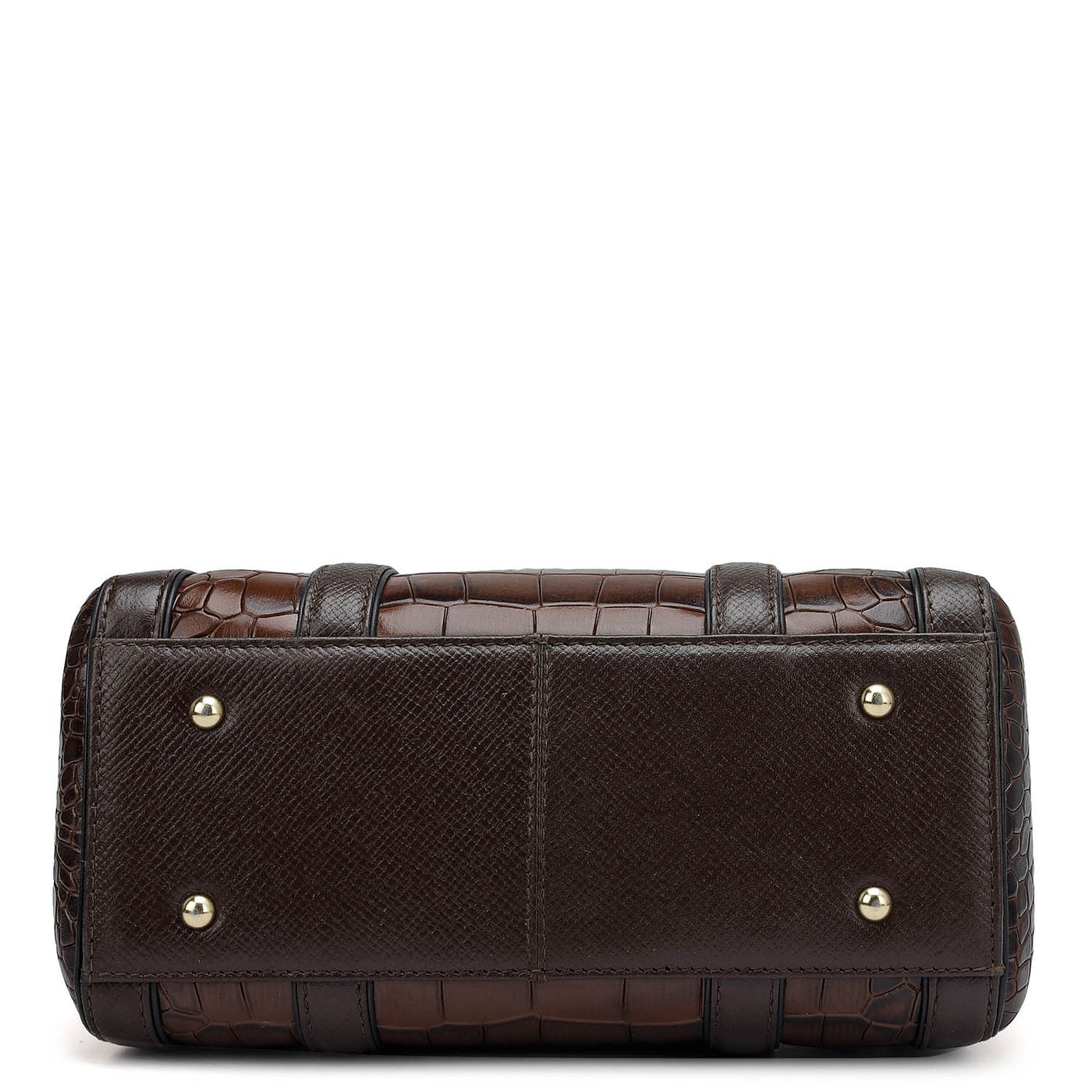 Small Croco Leather Satchel - Brown