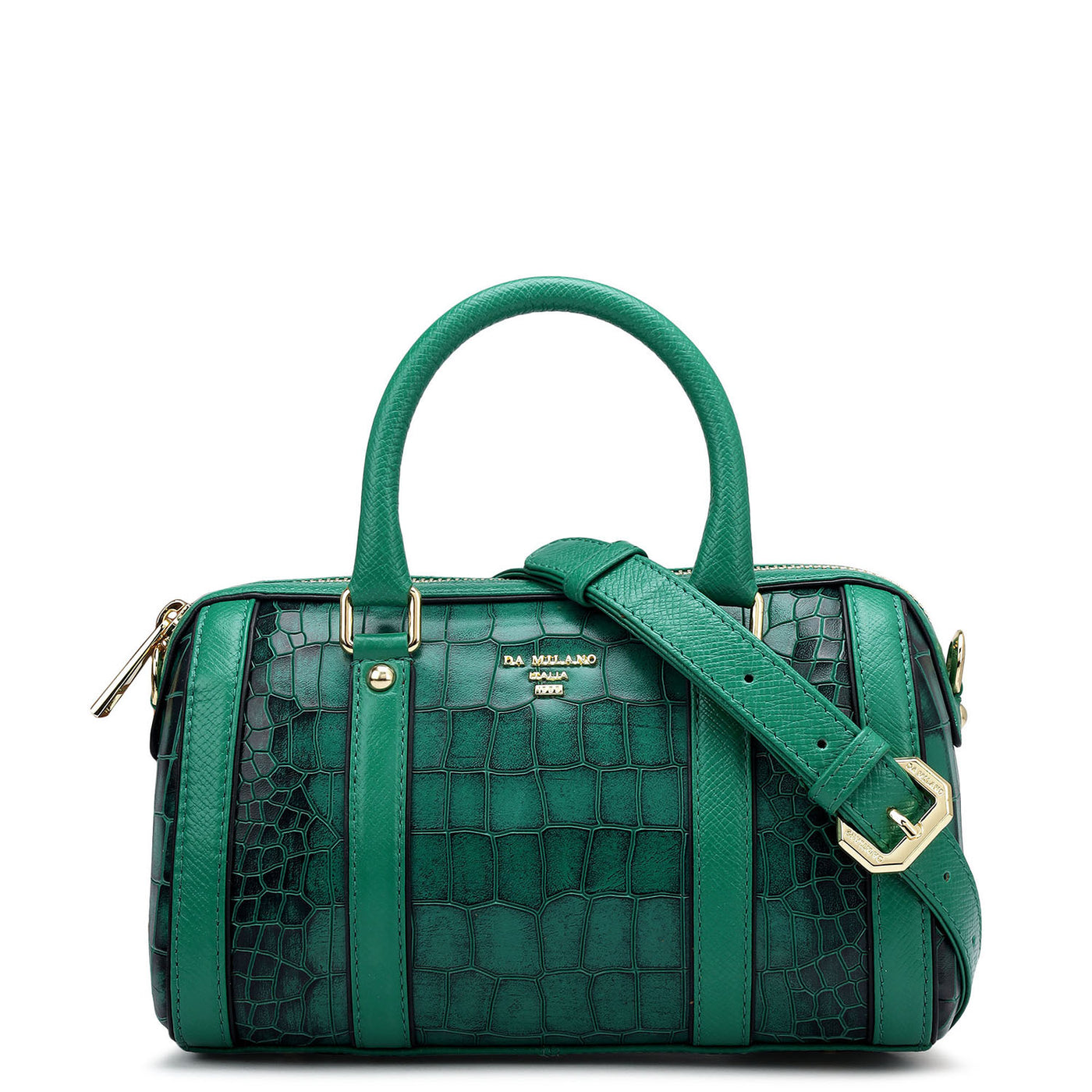 Small Croco Leather Satchel - Sea Weed