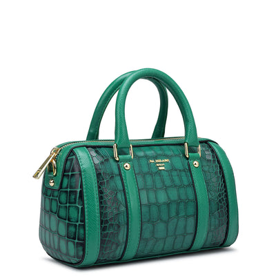 Small Croco Leather Satchel - Sea Weed