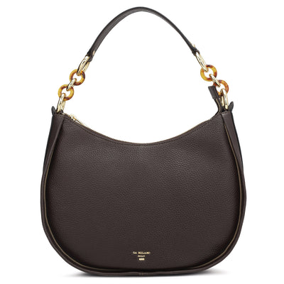 Small Wax Leather Hobo - Chocolate