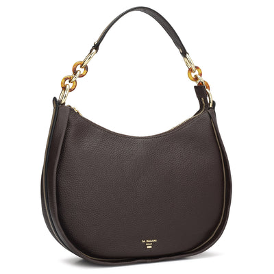 Small Wax Leather Hobo - Chocolate